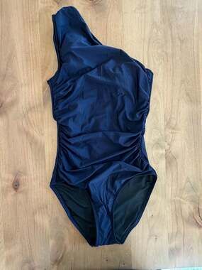 J.Crew Sleek Ruched One-Shoulder One-Piece Swimsuit in Navy Blue